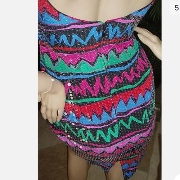 Saks Fifth Ave Retro Silk Sequin Dress - Picture 7 of 9